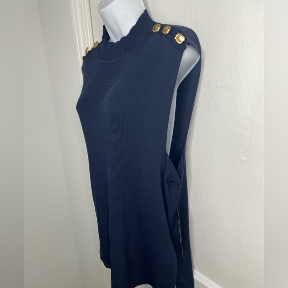 DONNA KARAN NWT Navy Sleeveless Top with Gold Button Accents - Picture 7 of 7